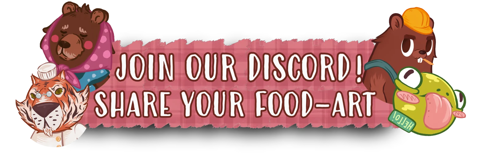 Join Discord Banner – Foxy Dumplings Foxy Dumplings: Banner reading “JOIN OUR DISCORD! SHARE YOUR FOOD-ART” with animals.