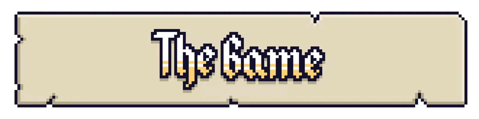 Fractured Library: Pixelated text "The Game" on a beige, cracked banner.