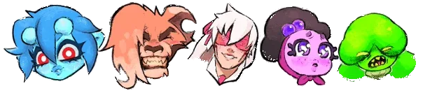 FREERIDE: Five colorful character faces with varied expressions and unique features.