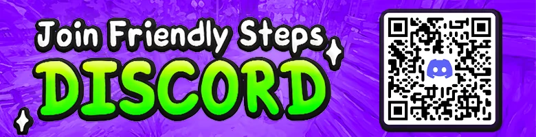 Discord Qr Code – Friendly Steps Friendly Steps: Purple banner reading “Join Friendly Steps DISCORD” with QR code.