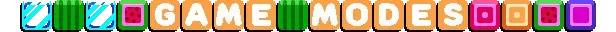 Frogspin: "GAME MODES" text in bold white on orange tiles, flanked by colorful patterned blocks.