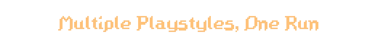 Tagline Title – Fugue Shot: Minigame Roguelike Fugue Shot: Pixel text reading "Multiple Playstyles, One Run" on black background.