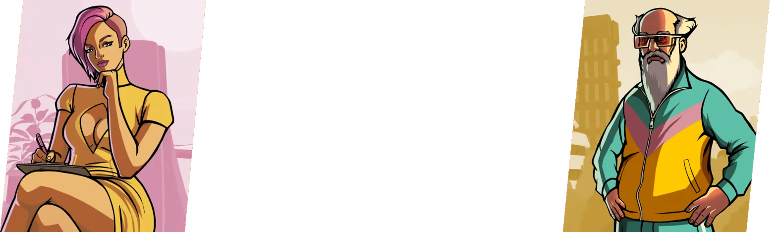 Future? No Thanks!: White text on black, flanked by woman with clipboard and bearded man.