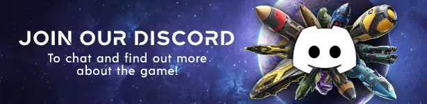 Galaxy Tactics: "Join Our Discord" text with spaceships and Discord logo on a starry background.