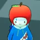 Gawr Gura: Close-up of Gura in blue hoodie with a red apple on her head.