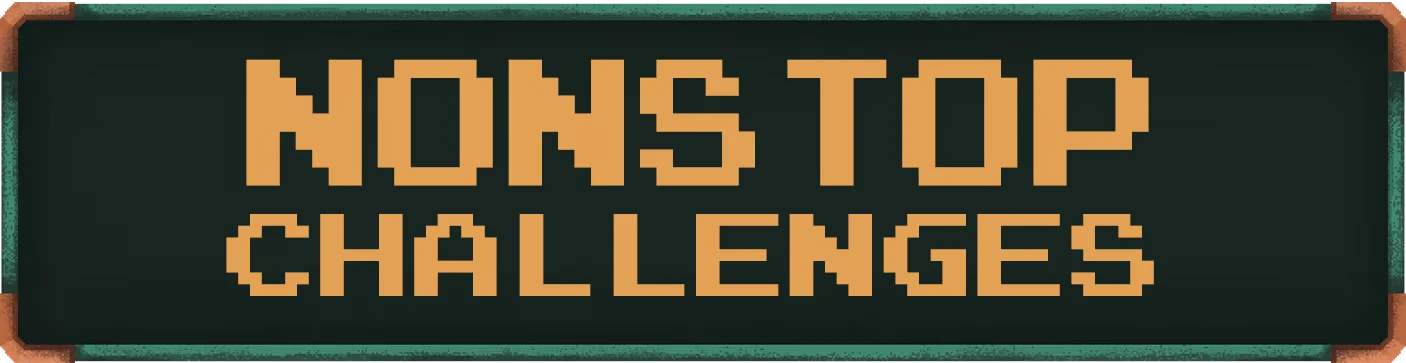 Nonstop Challenges – Gears of Glory Gears of Glory: Pixelated text "NONSTOP CHALLENGES" on a dark background with teal border.