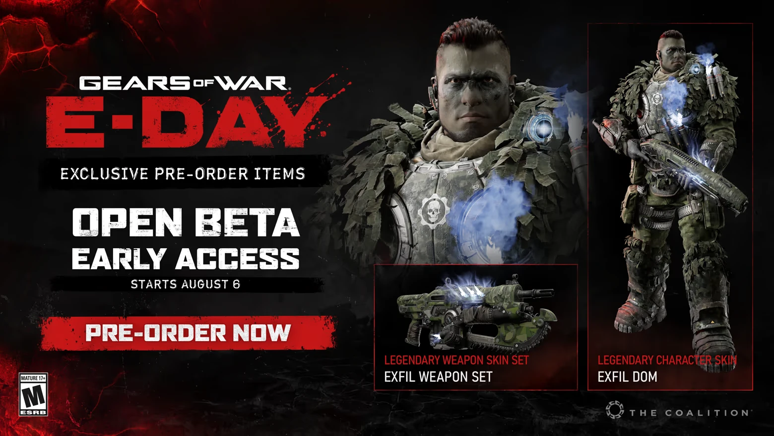 Open Beta Preorder – Gears of War: E-Day Gears of War: E-DAY pre-order ad with armored soldier and Open Beta Early Access text.