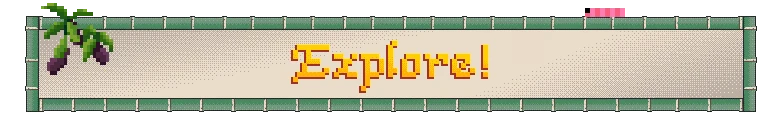 Explore Banner – Gendo The Gatherer Gendo The Gatherer: Pixel banner with purple berries and large yellow “Explore!” text.