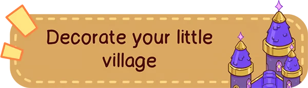 Decorate Village Prompt – Glimvale : My Mini Overworld Glimvale: Text "Decorate your little village" with a purple castle illustration on the right.