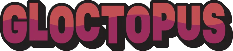 Logo Title – Gloctopus Gloctopus: Bold gradient text logo in pink and orange with a black shadow effect.