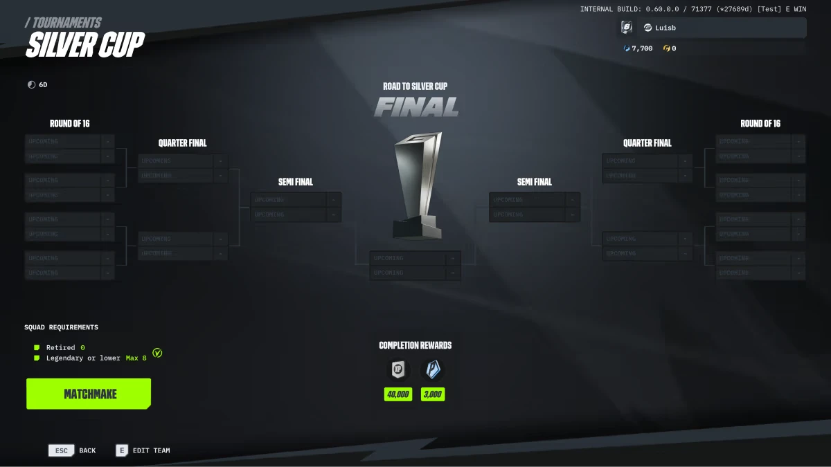 GOALS: Tournament bracket for Silver Cup, showing rounds, a trophy, and completion rewards.