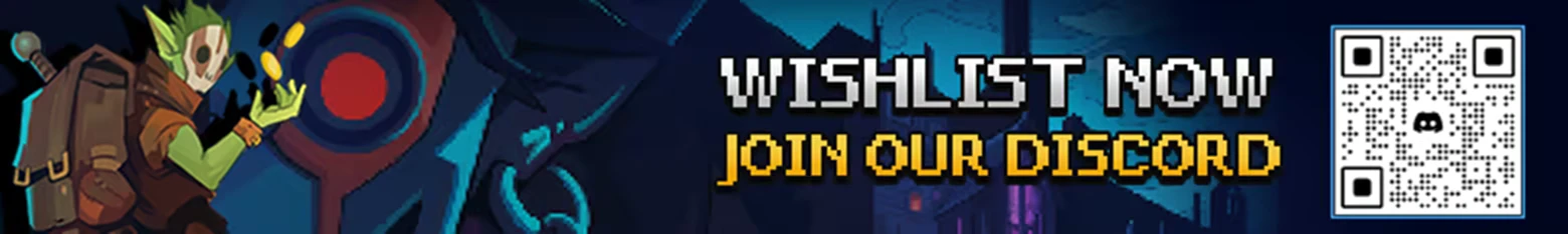 Goblin Vyke: A goblin with a backpack holds coins; text reads "WISHLIST NOW JOIN OUR DISCORD."