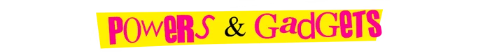 GodsTV: "Powers & Gadgets" text in bold pink and black on a bright yellow background.