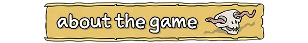 Good Heavens!: A banner with "about the game" text and a cartoon skull with worms on a yellow background.