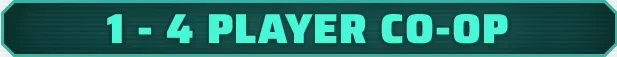 Player Coop Banner – GRAVHOUNDS GRAVHOUNDS: Teal banner with bold text “1-4 PLAYER CO-OP” on dark green background.