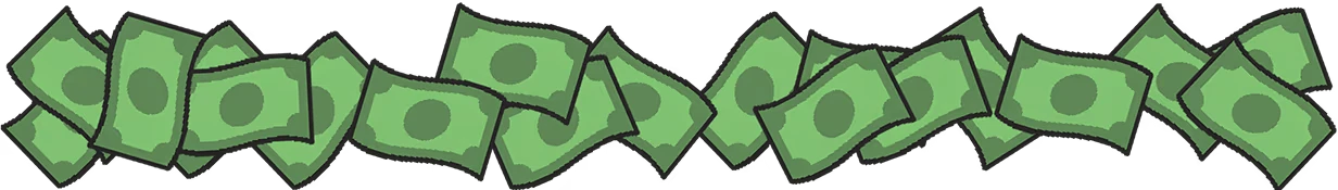 Cash Banner – Greedy Slots Greedy Slots: Row of green dollar bills with dark outlines on a black background.