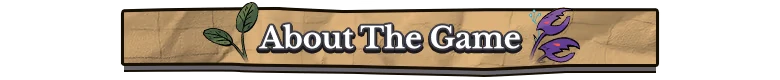 Greenhearth Necromancer: Wooden banner with "About The Game" text, leaves, and purple plant.