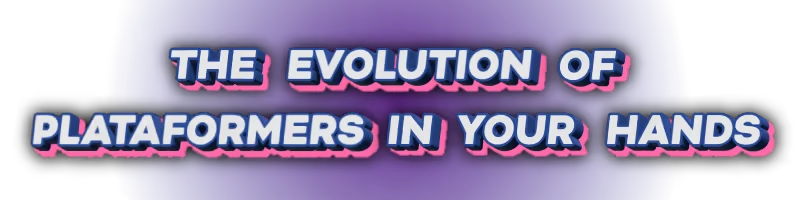 Groovity: Bold white text with pink shadows reads "THE EVOLUTION OF PLATAFORMERS IN YOUR HANDS" on purple.