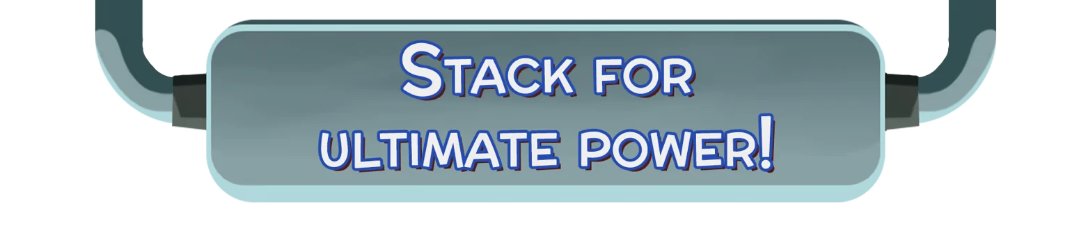 Ultimate Power Banner – Hack 'n' Stack Hack 'n' Stack: Banner with blue-outlined text “STACK FOR ULTIMATE POWER!”.