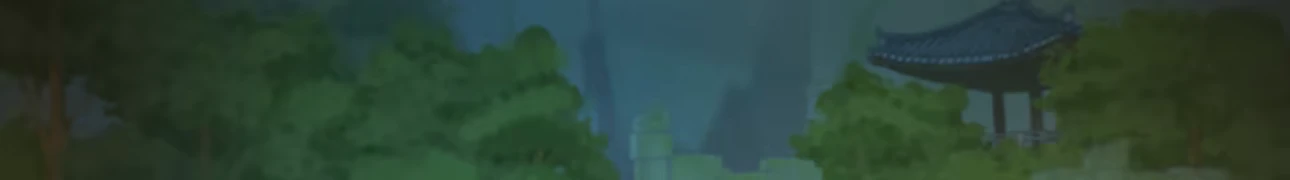 HaeTae: A serene landscape with lush trees and a traditional Korean pavilion under a blue sky.