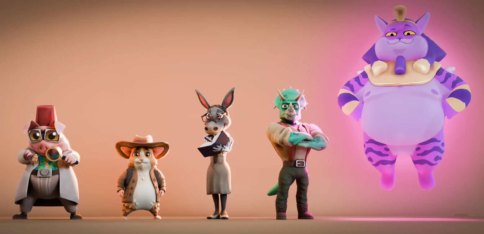 HAMSTERMIND: Five cartoon characters, including a hamster in a hat and a floating purple cat.