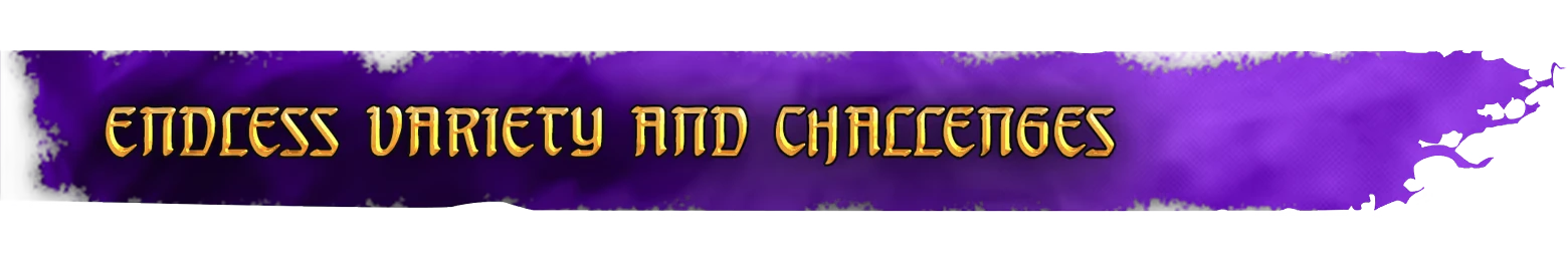 Endless Variety Banner – Hand of Fate: Hordes Hand of Fate: Purple banner with gold text reading "ENDLESS VARIETY AND CHALLENGES".
