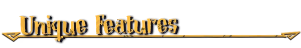 Unique Features Banner – Happy Bastards Happy Bastards: Gold medieval banner with black text reading “Unique features”.