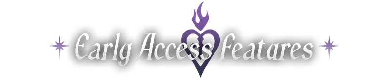 Hell Maiden: "Early Access features" text in white with purple heart and flame design.