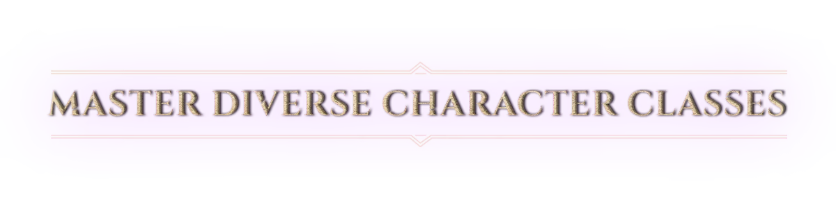 Hellforged: Purple banner with gold text “MASTER DIVERSE CHARACTER CLASSES”.