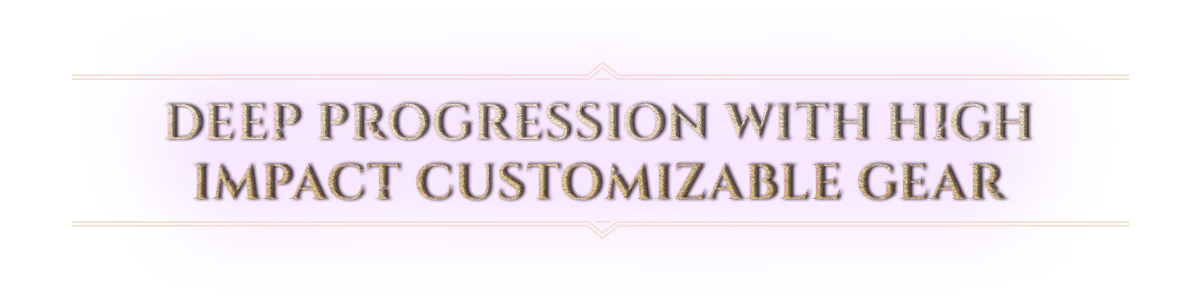 Hellforged: Purple banner with gold serif text, “DEEP PROGRESSION WITH HIGH IMPACT CUSTOMIZABLE GEAR”.