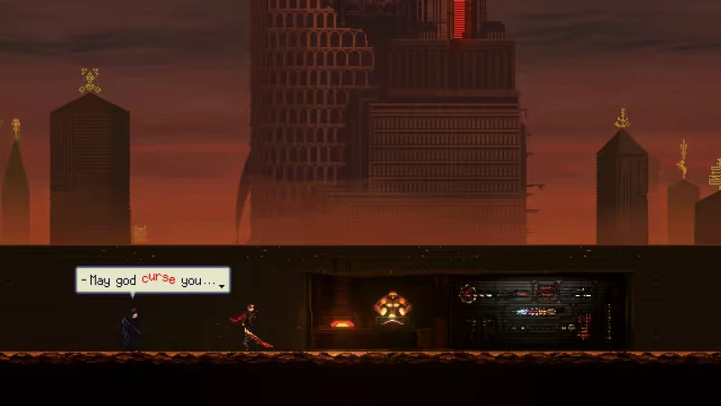 HellPunk: Two characters face off; text reads "May god curse you..." in a dark cityscape.