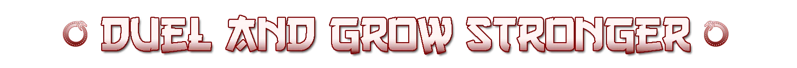Heritage: Large red-and-white block text reading “DUEL AND GROW STRONGER” on black background.