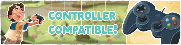 Hidalgo: Cartoon boy holding controller, text “CONTROLLER COMPATIBLE!” and gamepad icon.