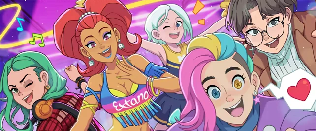 High Times: Five colorful characters with vibrant hairstyles and outfits, smiling energetically.