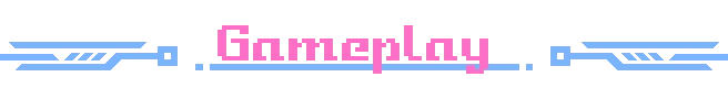Gameplay Banner – Hippoxxus Hippoxxus: Pink pixelated "Gameplay" text with blue decorative lines on a black background.