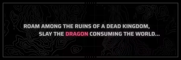 Holder of Place: White text on black with contour lines, "ROAM AMONG THE RUINS... DRAGON..."