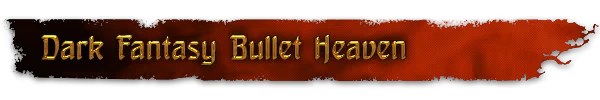 Dark Fantasy Banner – Hordes of Fate : A Hand of Fate Adventure Hordes of Fate: "Dark Fantasy Bullet Heaven" text in gold on a rugged, dark red banner.