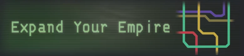 HR.SOS: Green pixel text “Expand Your Empire” on dark scanlines with neon lines.