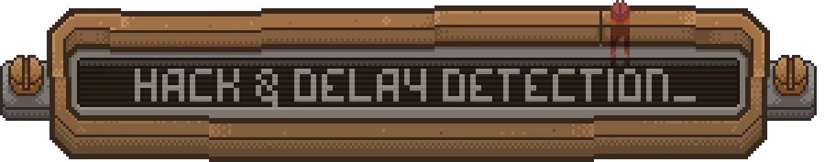 Husk Protocol: Pixel UI banner reading “HACK & DELAY DETECTION” in gray block text.