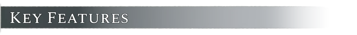 HYDROPUNK: Banner reading KEY FEATURES in large white serif letters on dark bar.