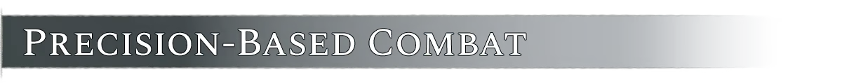 HYDROPUNK: White serif text “PRECISION-BASED COMBAT” on a dark blue banner.
