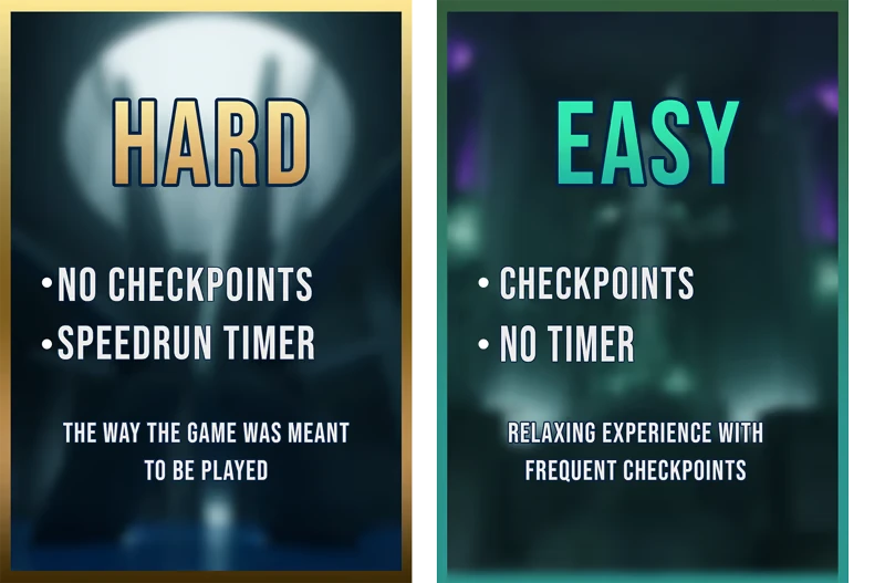 Ikarus Parkour: Two difficulty options, "HARD" with no checkpoints, "EASY" with checkpoints.