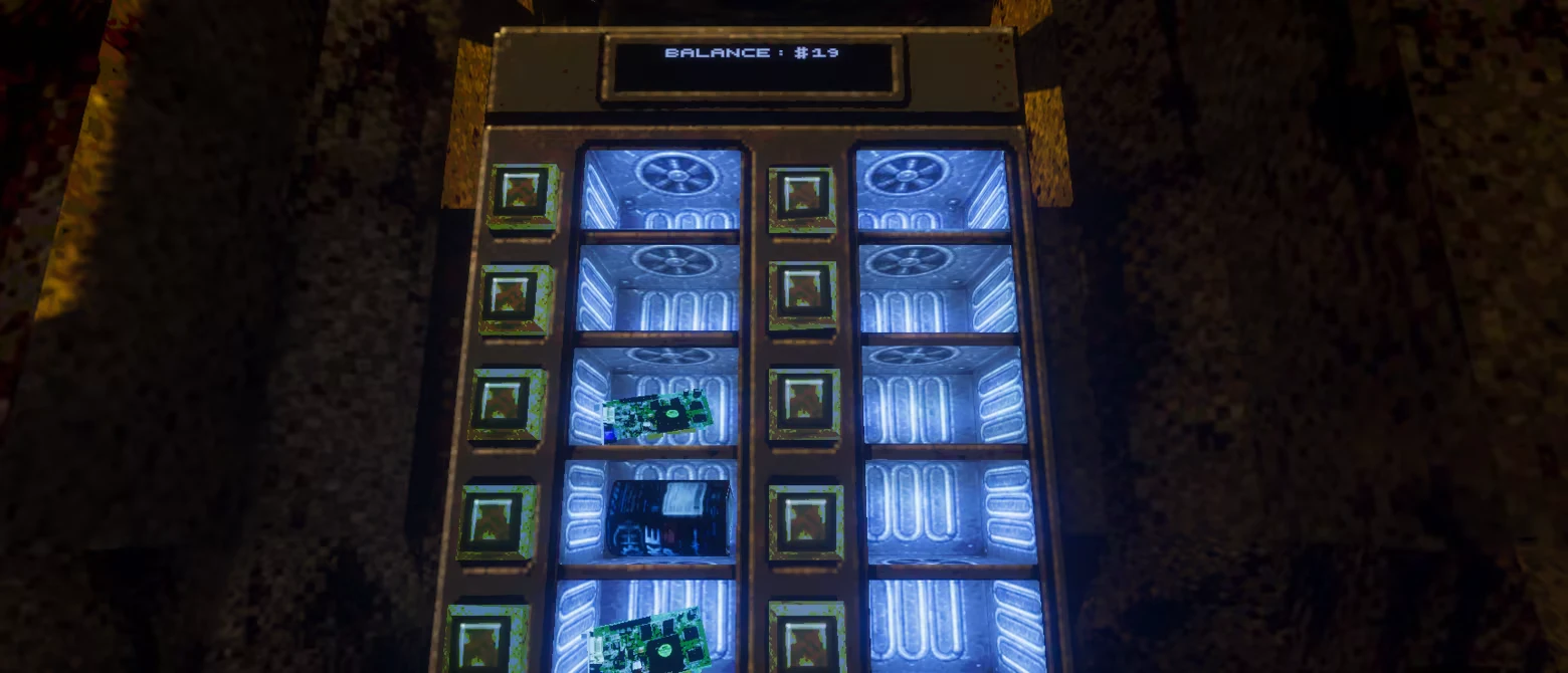 In that case...: Slot machine with blue reels and “BALANCE : #19” display above.