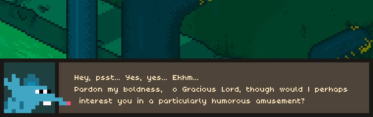 Inconceivable Rat Endeavour: Pixelated blue rat whispers in a dialogue box over a dark sewer.