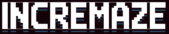 Incremaze: Pixelated black title text with cyan scanlines on a white background.