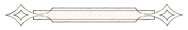 INFERIUS: Beige banner with white text “FIRST-PERSON HORROR DECKBUILDER” and icons.