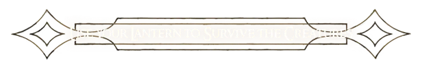 INFERIUS: Banner text “Use your Lantern to Survive the Creatures” with ornate ends.