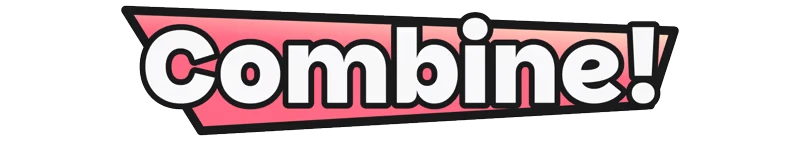 Infiniclick: Bold white text "Combine!" on a pink gradient banner with a black outline.
