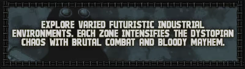 INSPEKTOR: Text reads "Explore varied futuristic industrial environments..." in bold, blocky font.