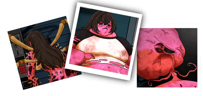 Interdimensional Vending Machine: Three eerie photos show a girl with pink skin and bizarre growths.